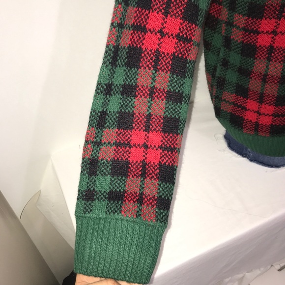 George Christmas Pug PomPom Plaid Crewneck Sweater - Picture 5 of 11